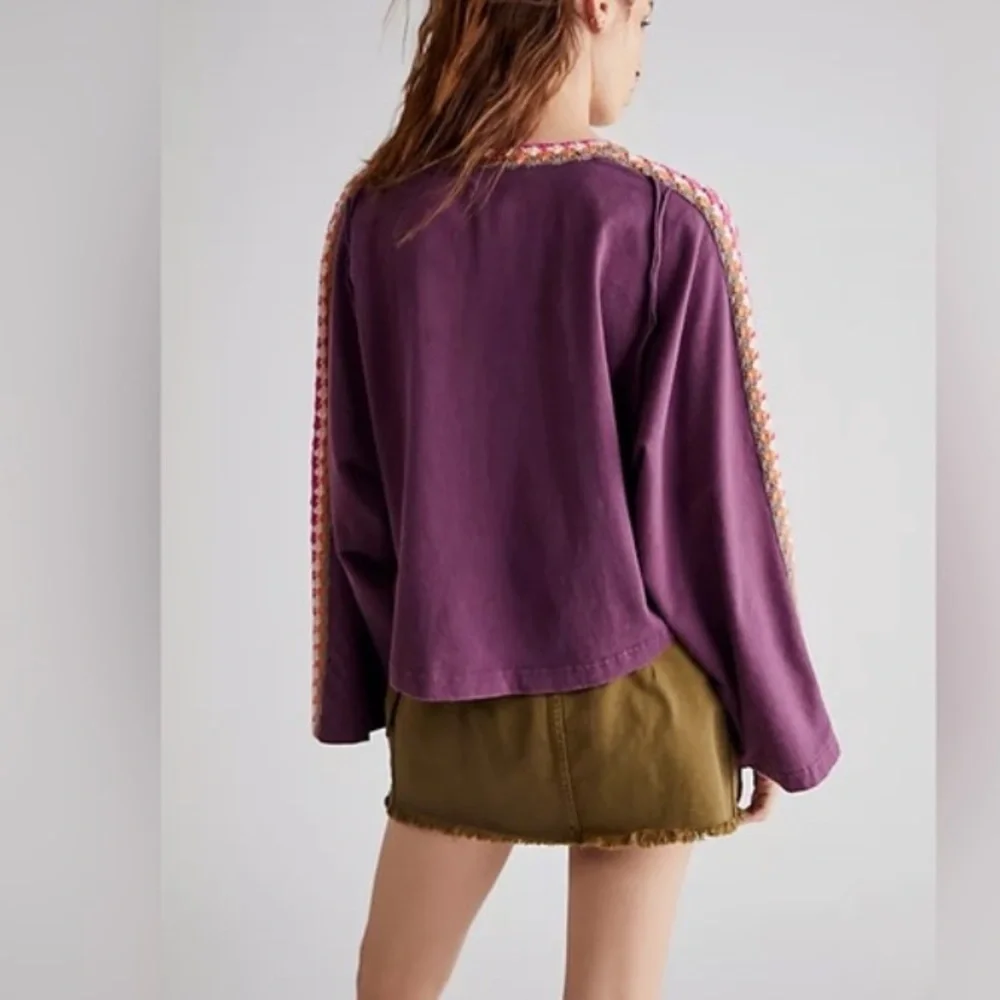 Free People We the Free Crochet Trimmed Oversize Tee Top W-909 Sz M